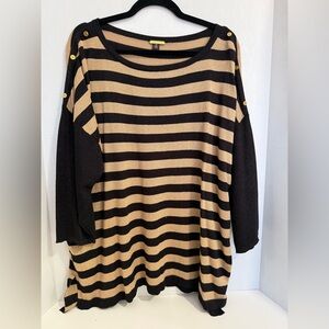 Dana Buchman Black and Tan Striped Crew Sweater
